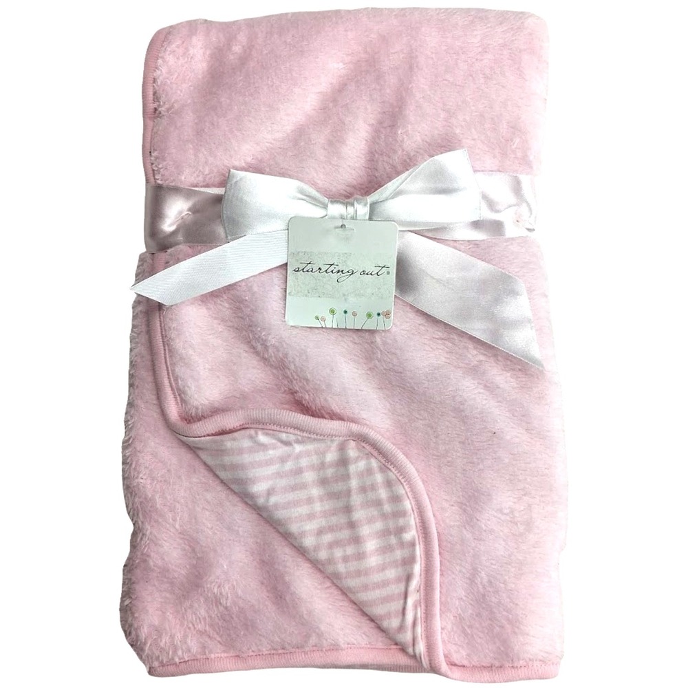 Starting Out Pink White Stripe Baby Girl Blanket Lovey Cotton Polyester Soft NWT